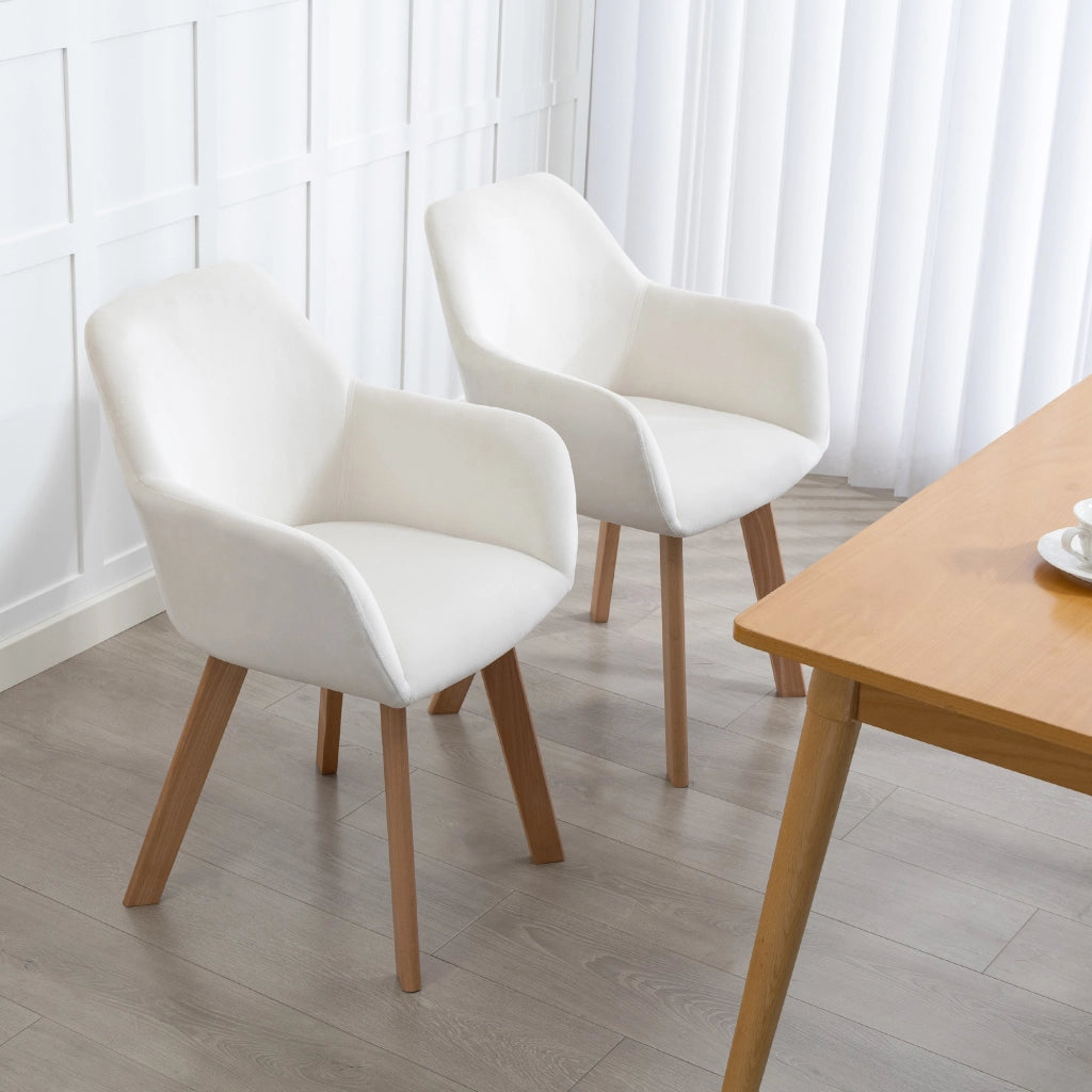 Set di 2 sedie da pranzo imbottite in tessuto velluto ¨C zephmum ¨C gambe in legno, colore crema