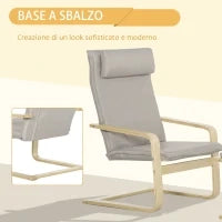 Poltrona Relax con Pouf Poggiapiedi in Legno e Tessuto con Poggiatesta, 67x69x100cm, Grigio