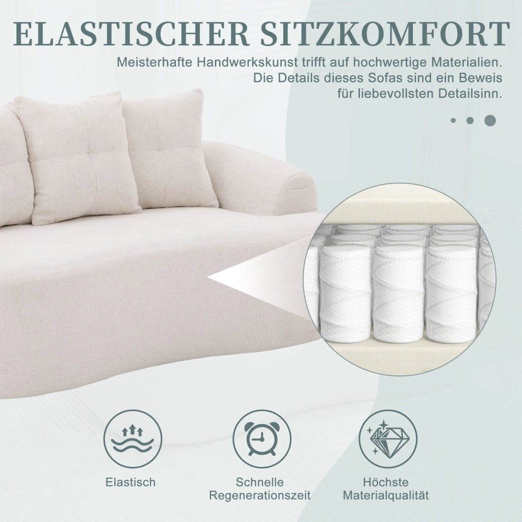 Divano a 2 posti in chenille con molle insacchettate e schiuma compressa senza montaggio beige 164 × 92 × 60 cm