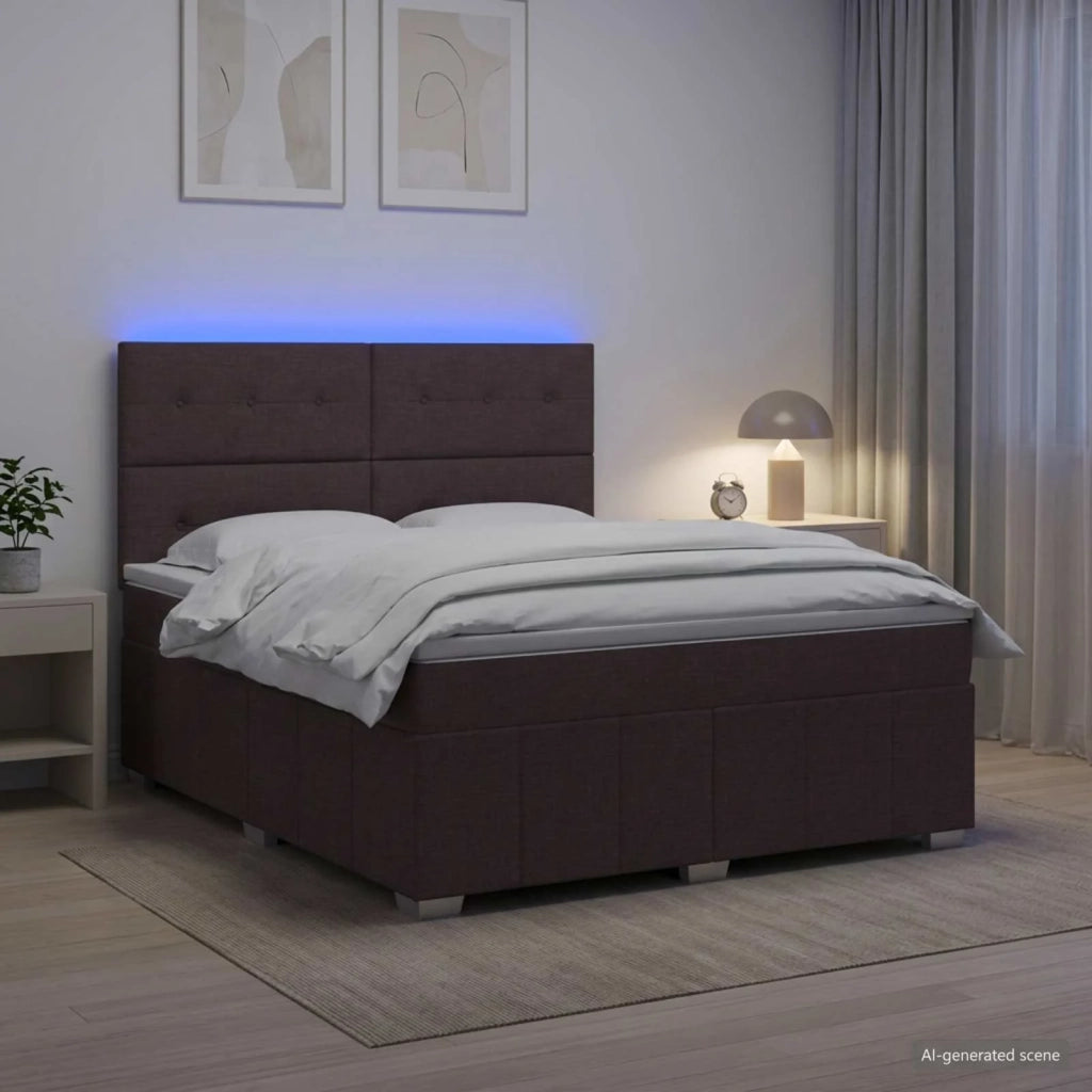 Letto Box Spring LED con Materasso Marrone Scuro 160 x 200 cm 3455643