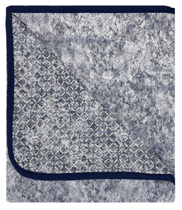 Copridivano con Penisola Sinistra Seduta 240 cm in Poliestere e Cotone Blu Scuro