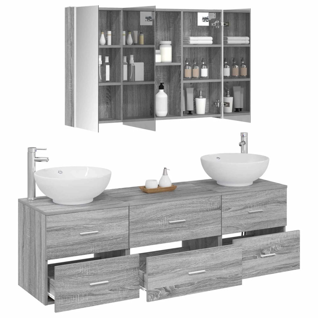 Set di mobili per il bagno 4 pcs Sonoma grigio 3406948