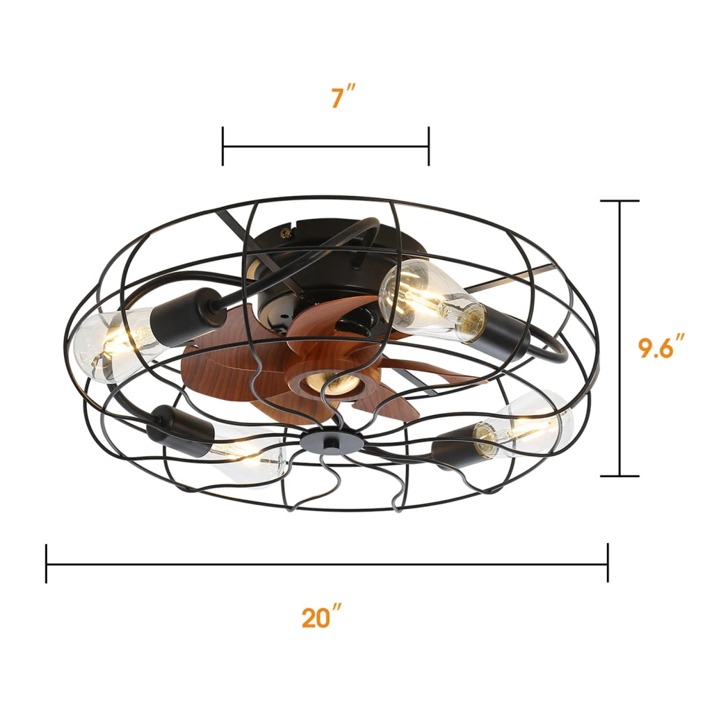 Ventilatore da soffitto 20'' a basso profilo con luce; 7 pale; telecomando; nero