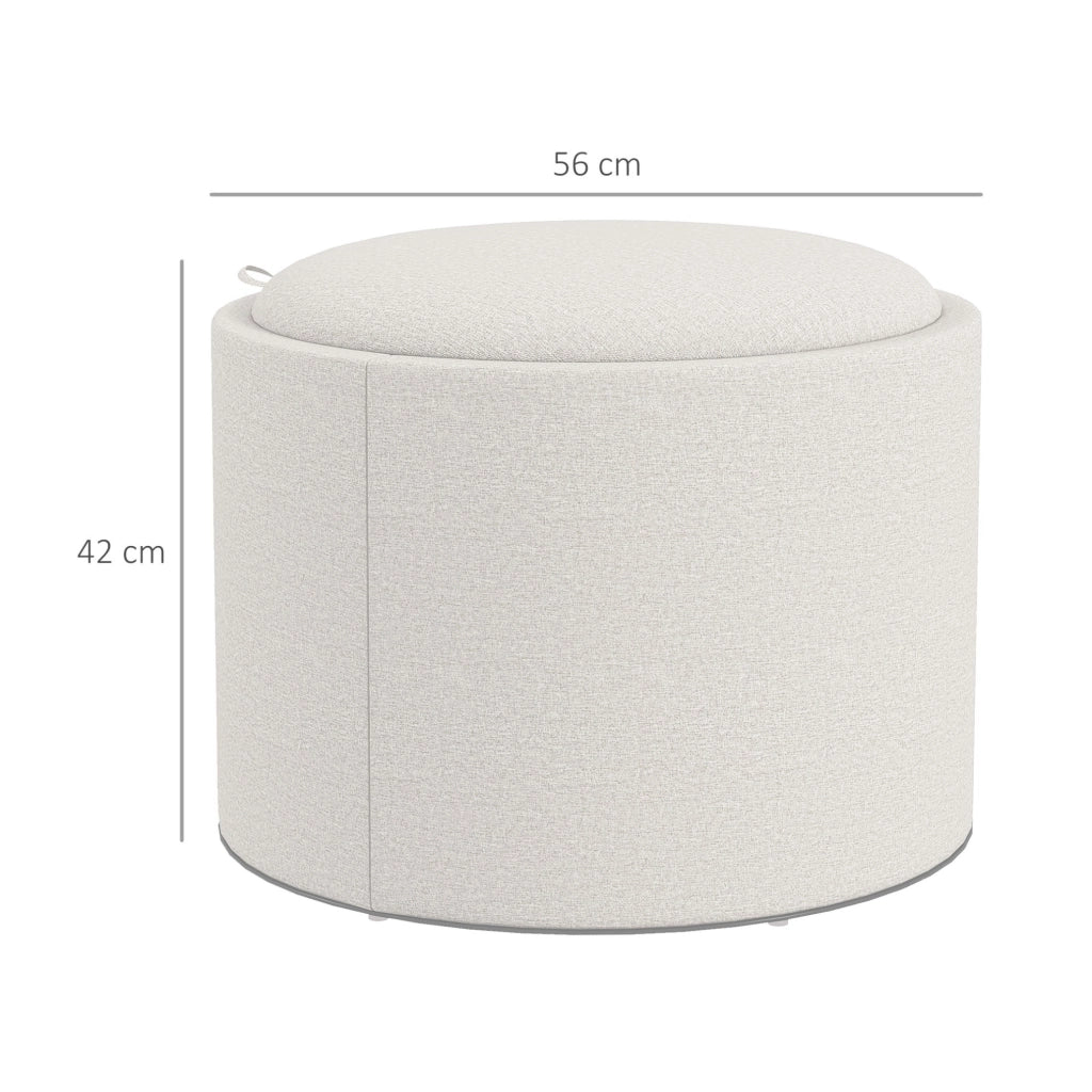 Pouf rotondo contenitore con coperchio reversibile crema Ø56 cm