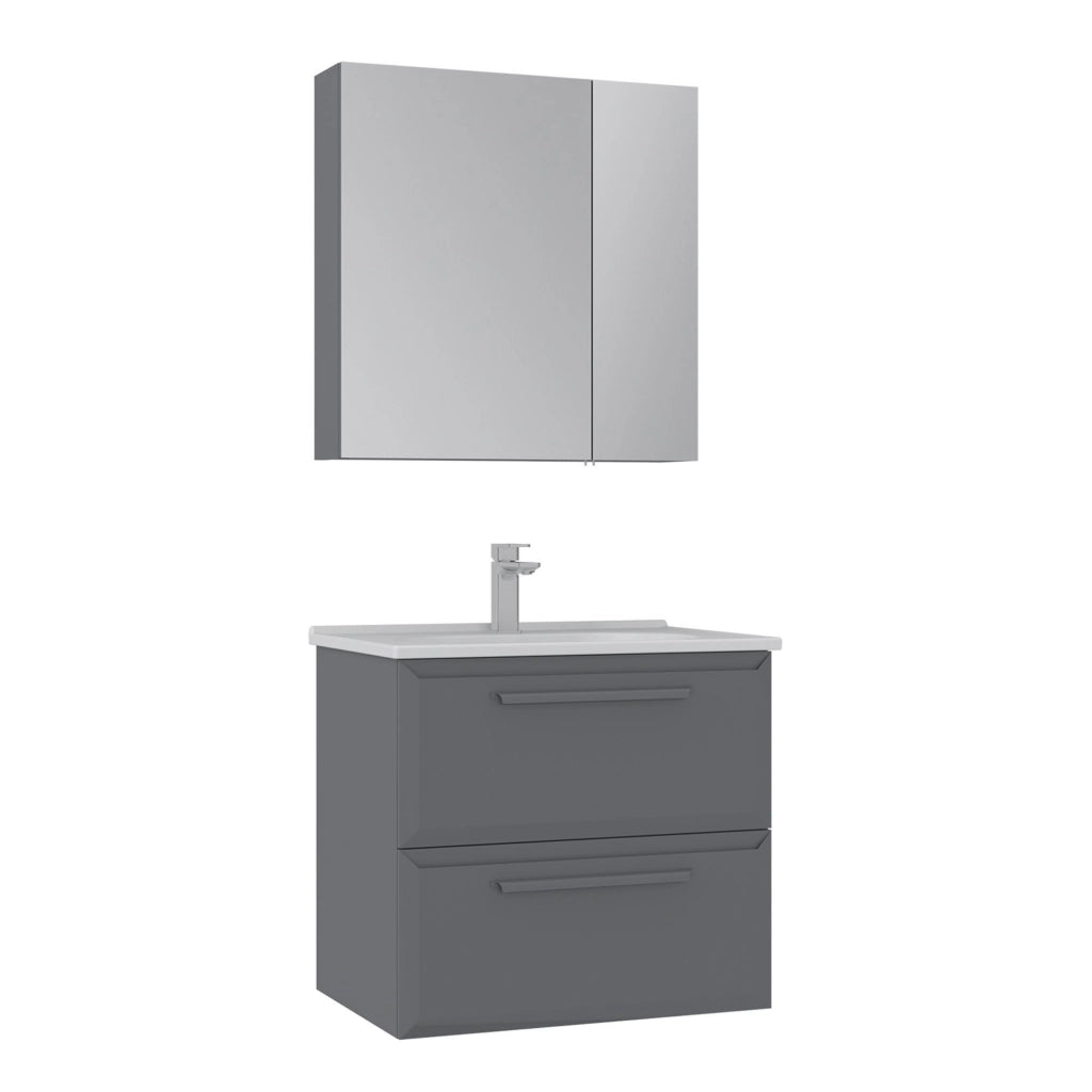 Set mobile lavabo con specchio (2 pezzi) "Nuvola 65 v2" - 65 x 50 x 62 cm - Grigio