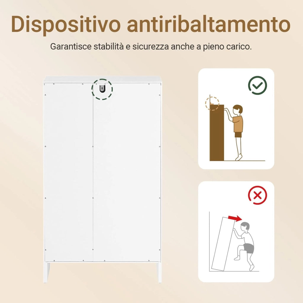 Mobiletto Bagno Salvaspazio con Cesto Portabiancheria – Mobile Bagno Salvaspazio Armadietto Alto e Stretto con Anta a Ribalta e Ripiani Aperti, 86x50x30cm, Bianco BZR156-W
