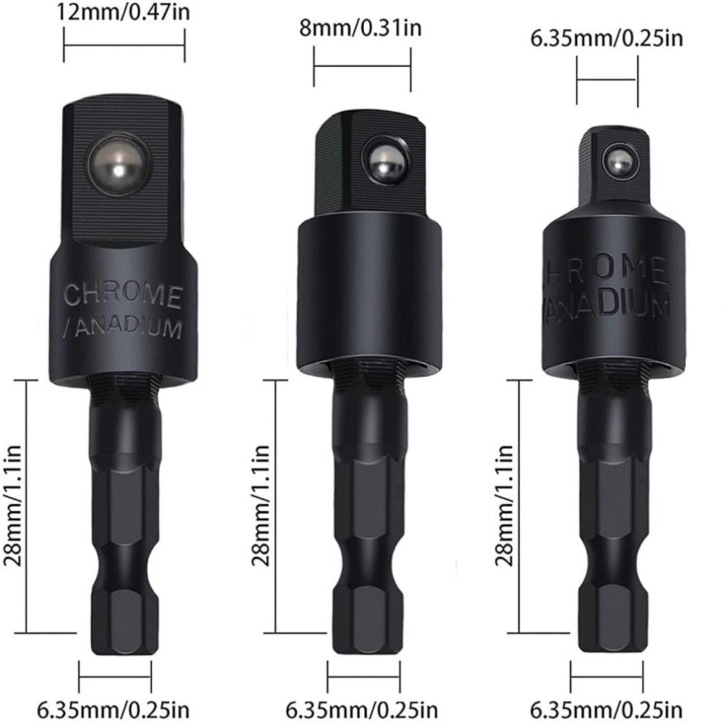 Adattatori per prese oscillanti, attacco esagonale da 1/4" 3/8" 1/2" art.07735