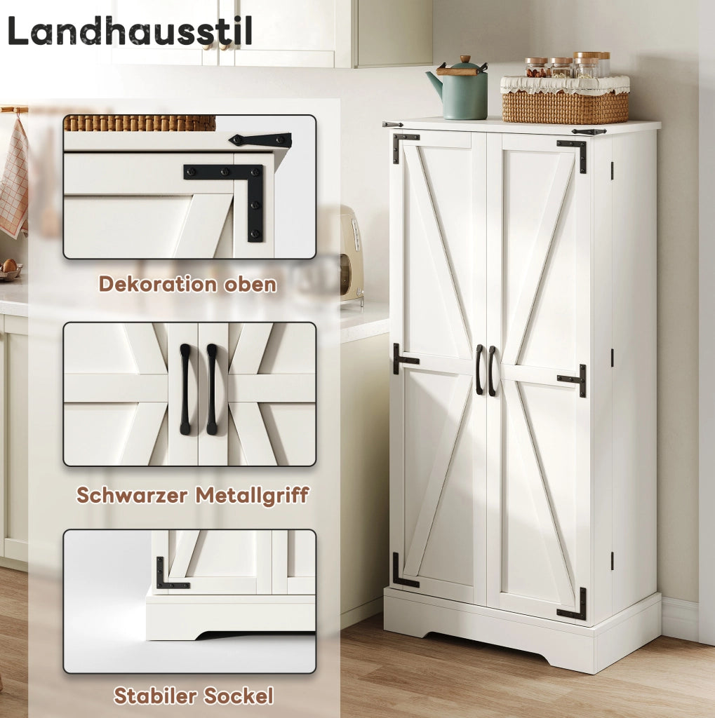 Credenza da cucina in stile country 60x35x128;5 cm in MDF bianco con LED e ripiani regolabili
