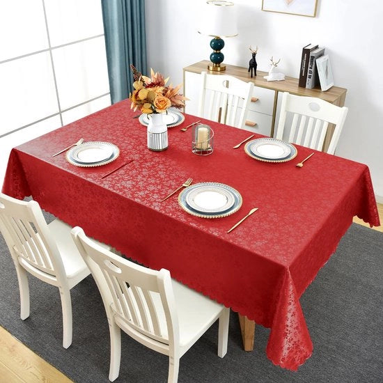 Telaio per tavolo in stile romano, tovaglia per tavolo rossa, lavabile, rettangolare, 140x180, 350 g/m², venduto a metro, tovaglia per tavolo in plastica, impermeabile, resistente alle intemperie, decorazione per Natale, Capodanno.
