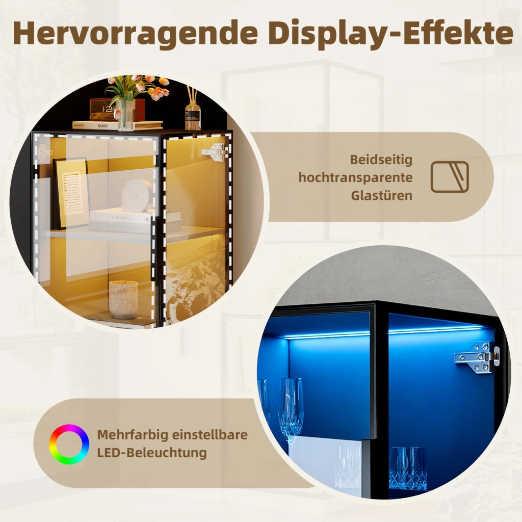 Vetrina in vetro 70x38x160 cm con LED multicolore; MDF e vetro; nera