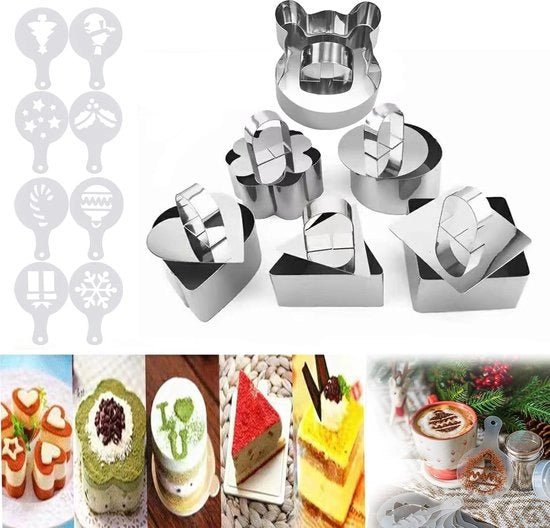 Set di anelli per dolci, 6 pezzi, per dessert, torte, mousse, diverse misure e forme, in acciaio inossidabile, forma a anello, con 8 stampi