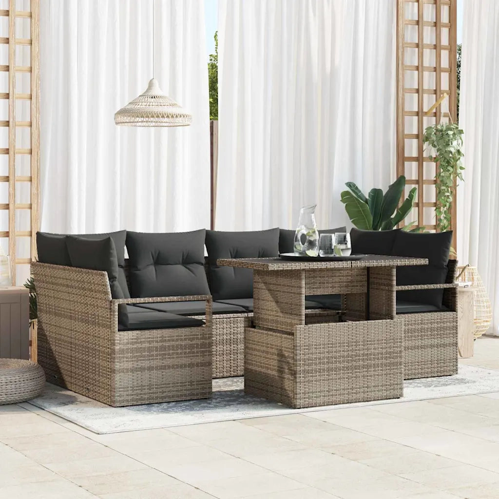 Set Divano da Giardino 7 pcs Grigio Poly Rattan 3357492