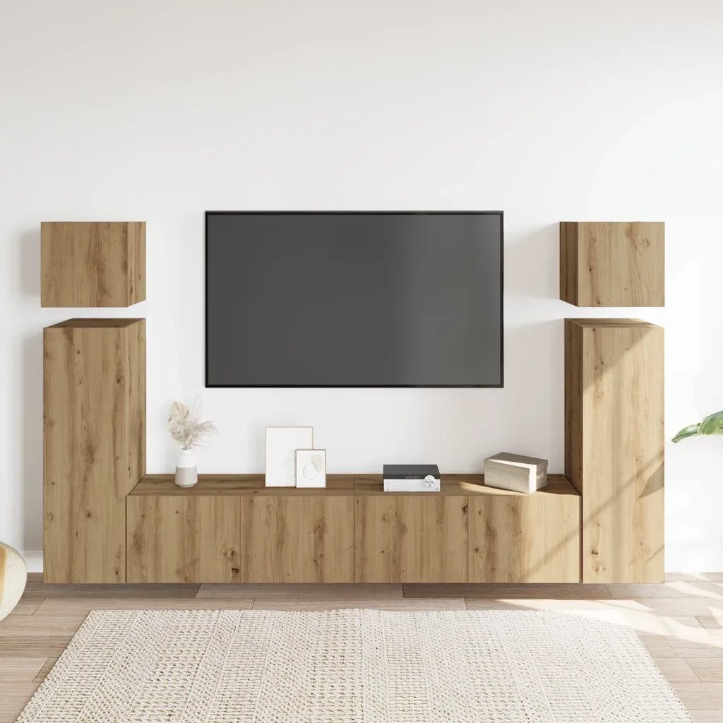 Set Mobile TV 8 pz Montato a Parete Rovere in Legno Multistrato 3329010