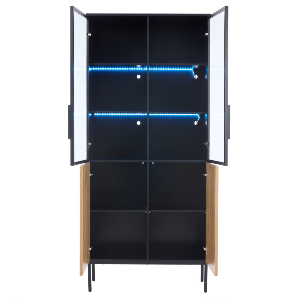 Vetrina con ante in vetro, illuminazione LED e struttura a pavimento