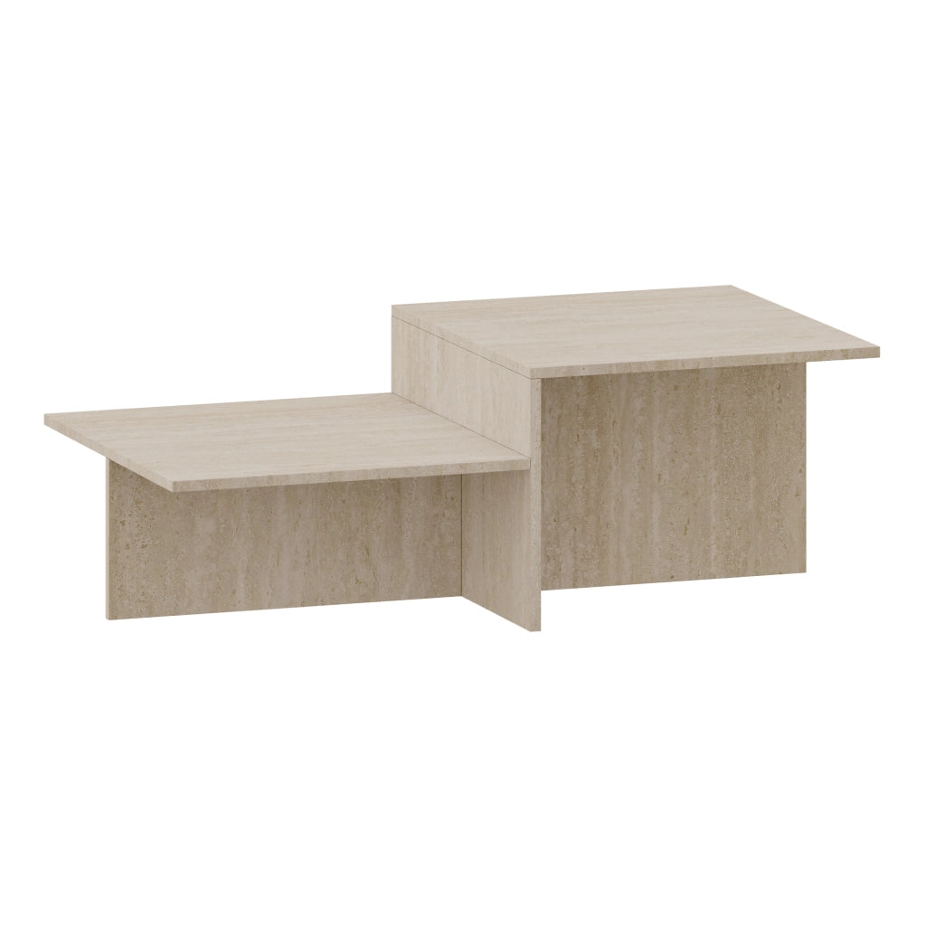 Tavolino da Salotto Taniena a Doppio Livello 100x55x35 cm Color Avorio Travertin [en.casa]