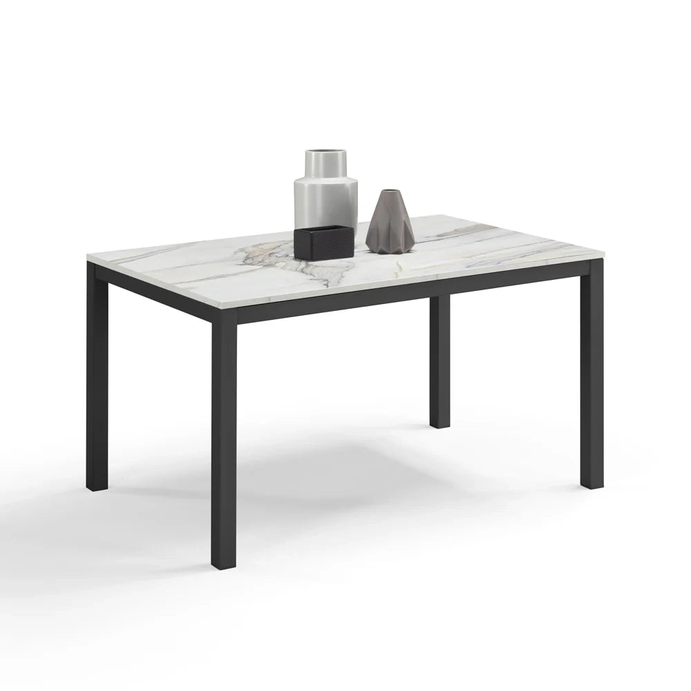 Tavolo da pranzo allungabile Marmo di Carrara 110x70 modello GIOTTO MADE IN ITALY con allunga laterale 40 cm per sala da pranzo, cucina e soggiorno, design moderno