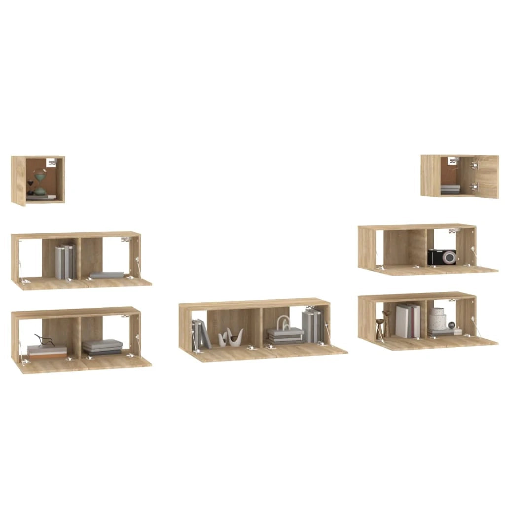 Set di mobili mobile credenza TV televisione soggiorno camera da letto soggiorno 7 pezzi rovere Sonoma multistrato marrone 02_0025209