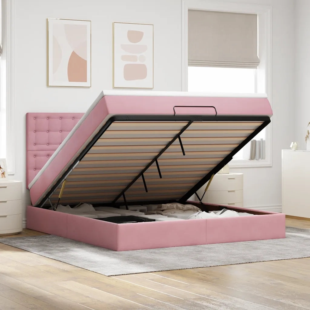 Struttura Letto Pouf con Materassi Rosa 180x200 cm Velluto 3313636