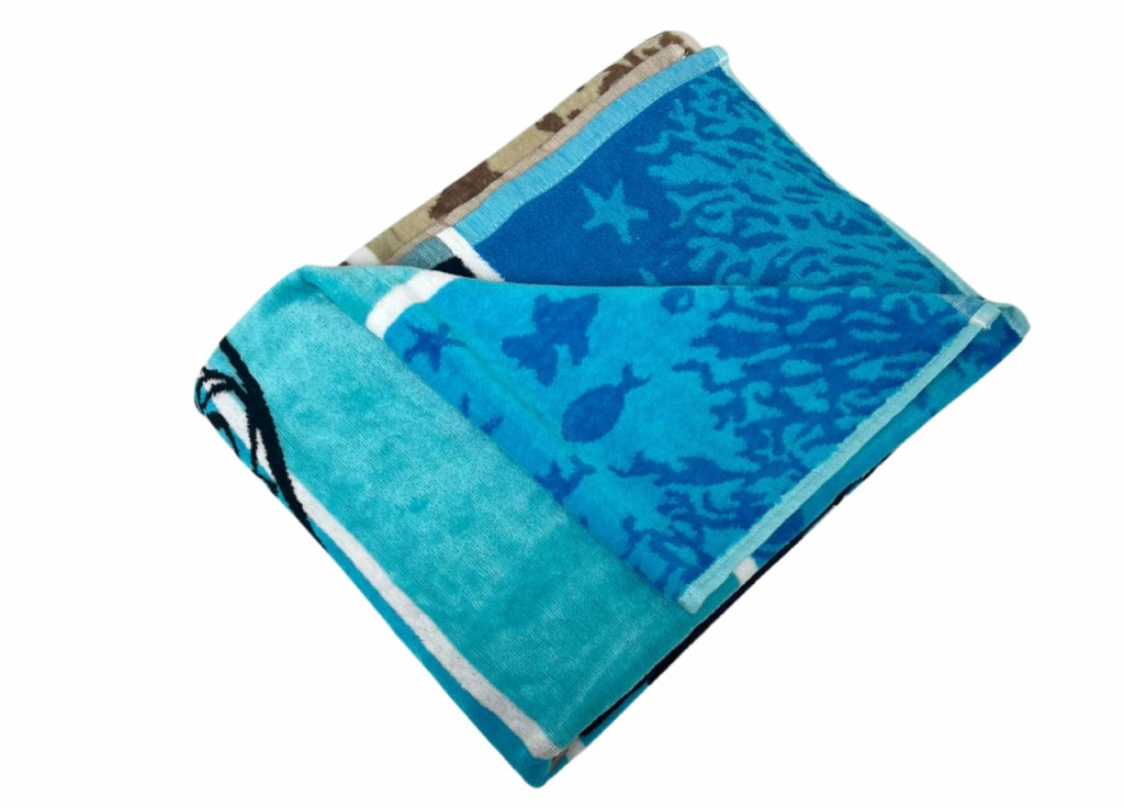 Telo Mare Jacquard Spugna Asciugamano Spiaggia Disegno Dolphin Jump - Telo Mare - Turchese