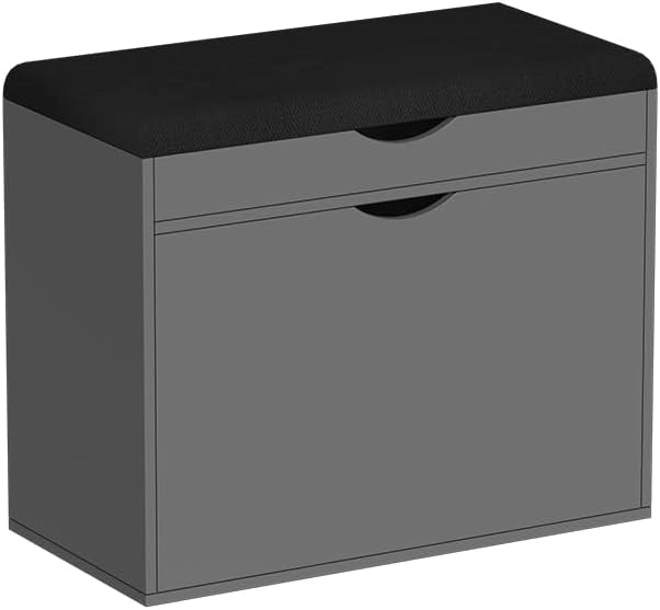 Panca scarpiera da ingresso Schufy, Antracite, 60 x 51 cm con 2 scomparti, con seduta imbottita rimovibile per una facile pulizia