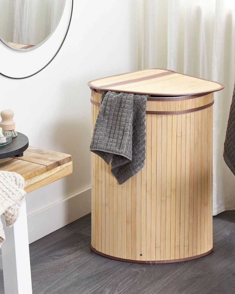 Cestino portaoggetti in bambù marrone chiaro  con coperchio Cestino per biancheria Accessori pratici lavanderia bucato