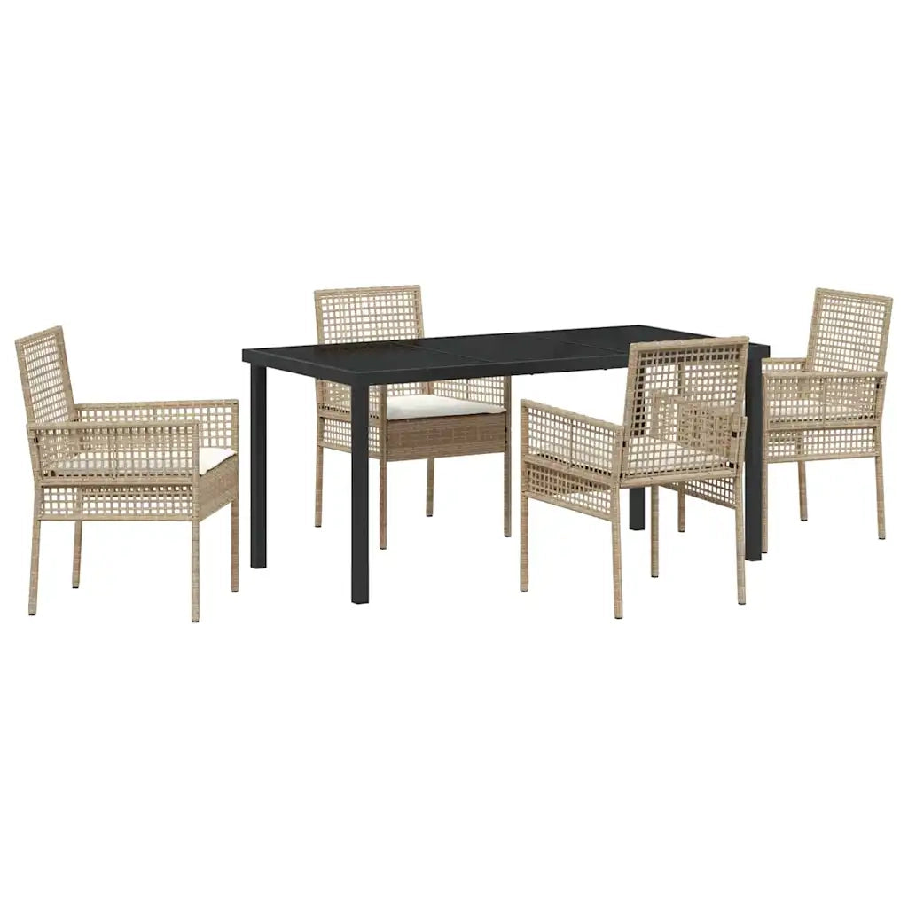 Set da Pranzo per Giardino con cuscino 5 pcs Beige polyrattan