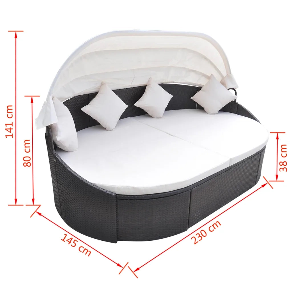 Lettino Prendisole con Baldacchino in Polyrattan Marrone 41831