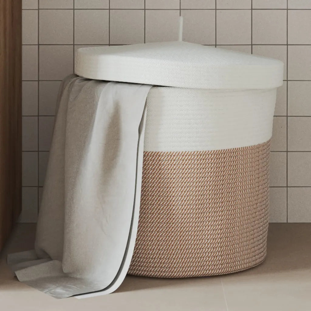 Cestino Portaoggetti Coperchio Marrone e Bianco ?40x35cm Cotone CFW5087645