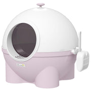 Lettiera Chiusa per Gatti 53x51x48 cm Rotonda con Uscita Raccogli Sabbia in PP e PC Bianco e Rosa