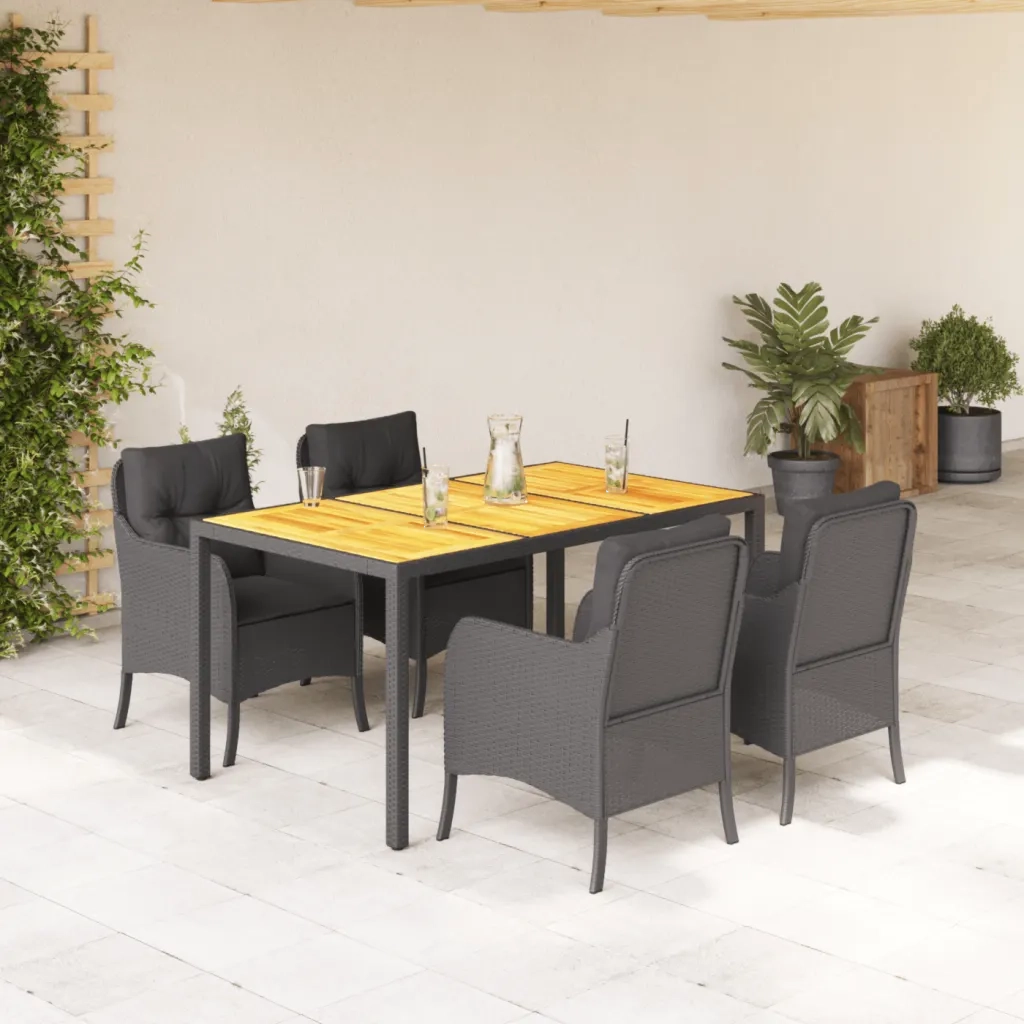 Set da Pranzo da Giardino 5 pz Nero con Cuscini in Polyrattan 3211868