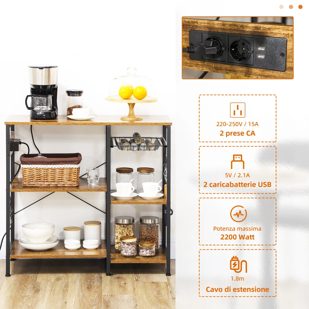Mobile da Cucina 3 Ripiani con Presa e USB ¨C zephmum ¨C Truciolato 90x40x83cm