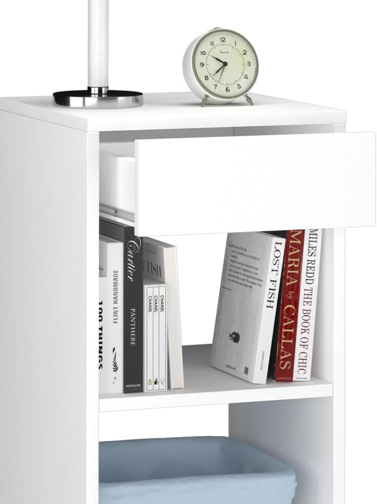 Comodini camera da letto Dany, Bianco, 35 x 65 cm, adatto per la conservazione di libri e riviste