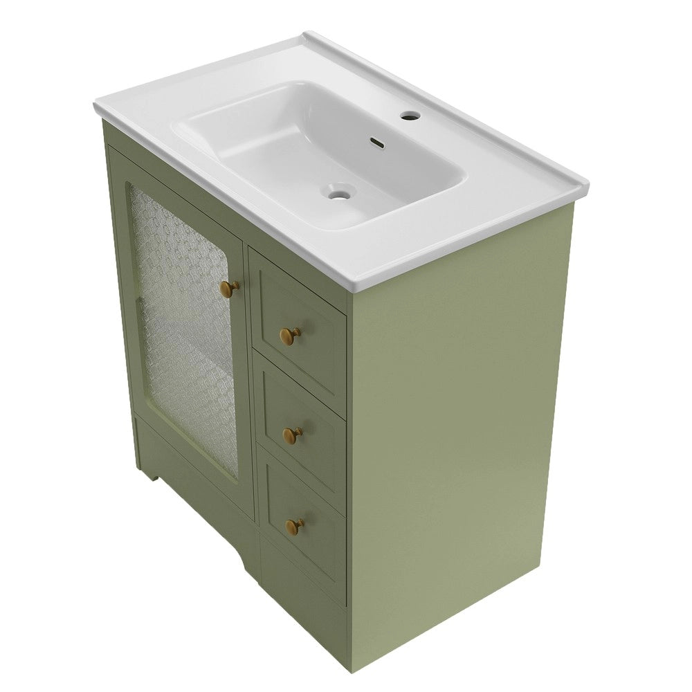 Mobile Bagno con Lavabo in Ceramica, LED e Specchio ¨C Xylo ¨C Bianco con Dettagli Oro