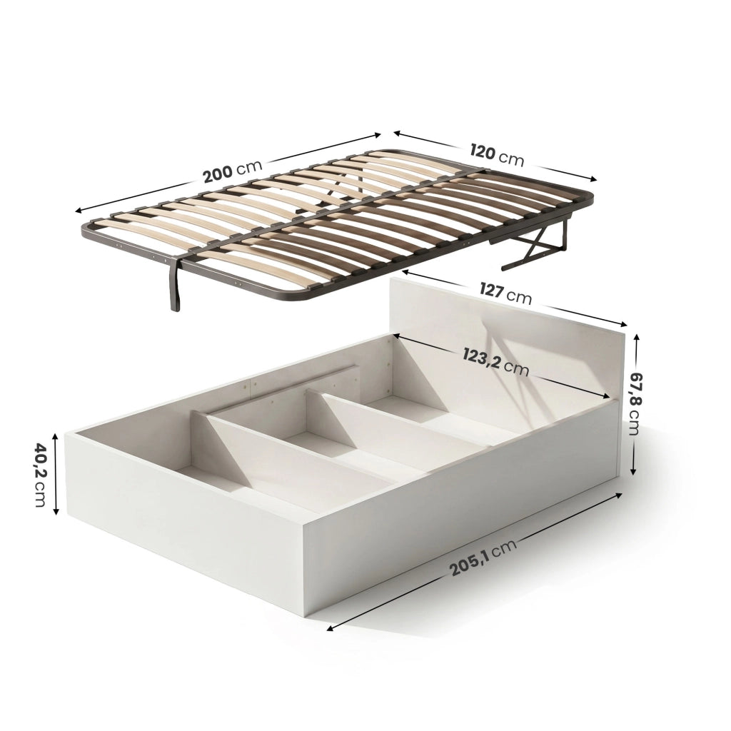 Letto con contenitore 120x200 cm rete sollevabile in metallo Bianco