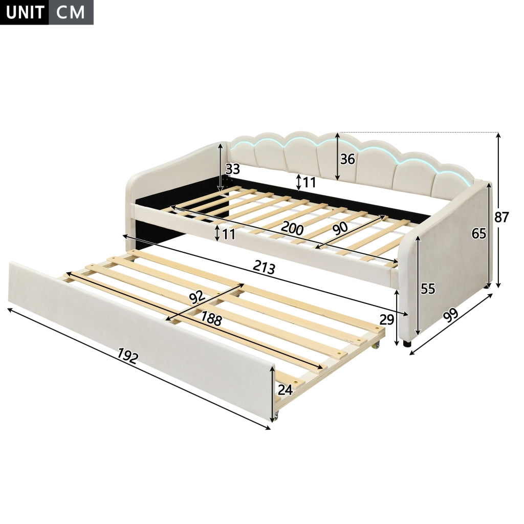 LETTO Divano letto estraibile 90x200 cm Beige in velluto e MDF