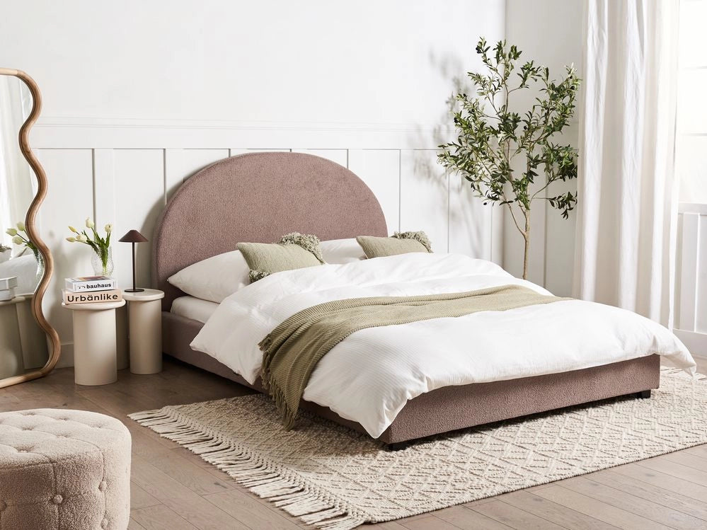 Letto con rete design minimalista retrò bouclé tortora 140 x 200 cm