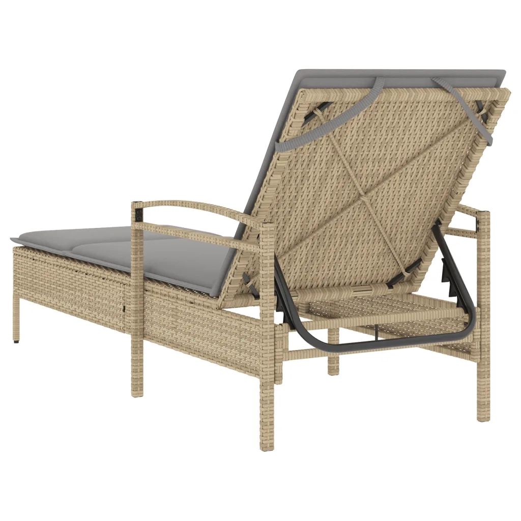 Lettino Prendisole con Cuscino Beige 63x200x81 cm in Polyrattan 368302