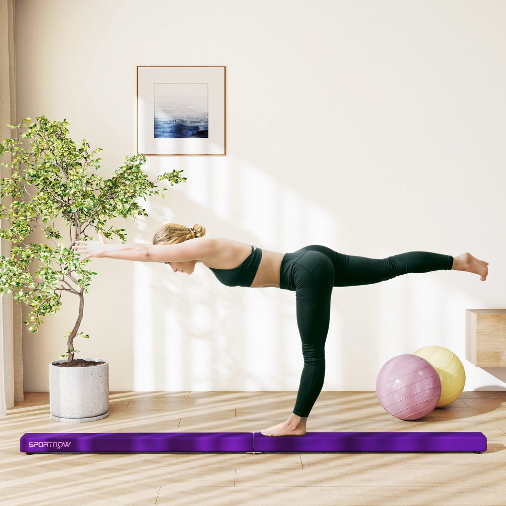 Poutre Gymnastique Pliable 210 cm en Velours Violet