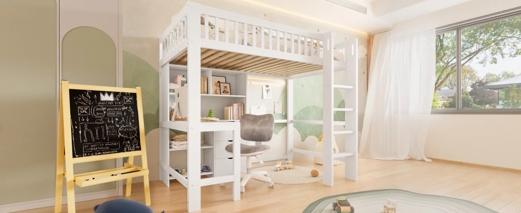 LETTO A CASTELLO 90x200 cm con scrivania, 3 cassetti, bianco