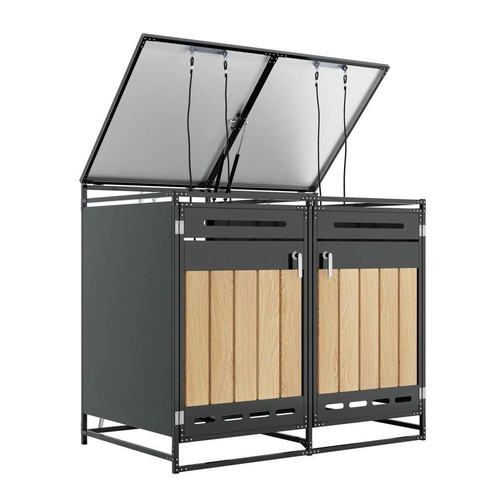 Armadietto da Giardino con Serratura e Coperchio Idraulico ¨C Xylo ¨C Effetto Legno, Metallo