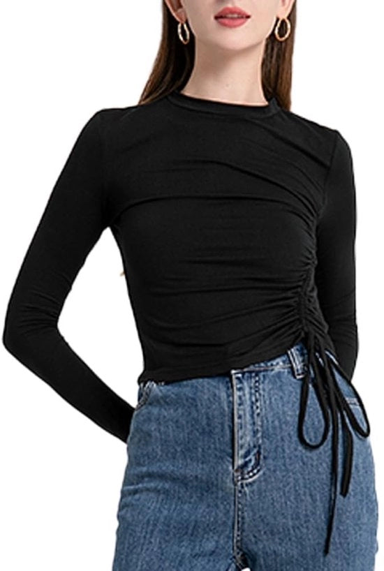 Maglione Damesse Fit Slit - Lunghe Maniche - Collo Ronde - Camicia Casual - Strettezza - Stile Y2K - Maglione Damesse