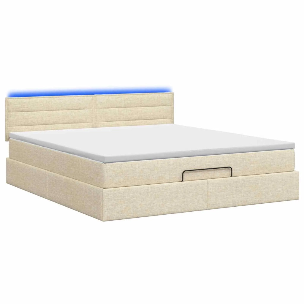 Letto Ottomano con Materasso e LED Crema 140 x 190 cm Tessuto 3456827
