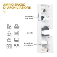 Colonna Bagno a 2 Armadietti con Ripiano Regolabile e Cassetto, in Truciolato, 35x31x172 cm, Bianco