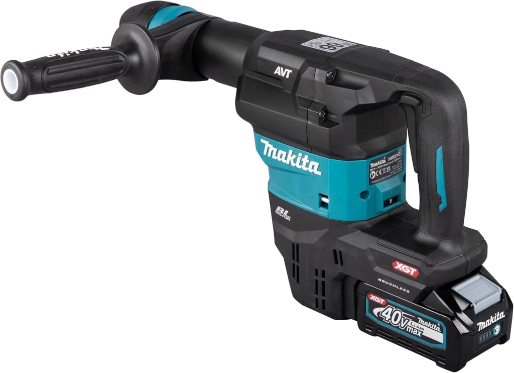 Makita HM001GM201 - Martello a batteria 40 V max. / 4,0 Ah, 2 batterie + caricatore in valigetta con adattatore radio AWS WUT01