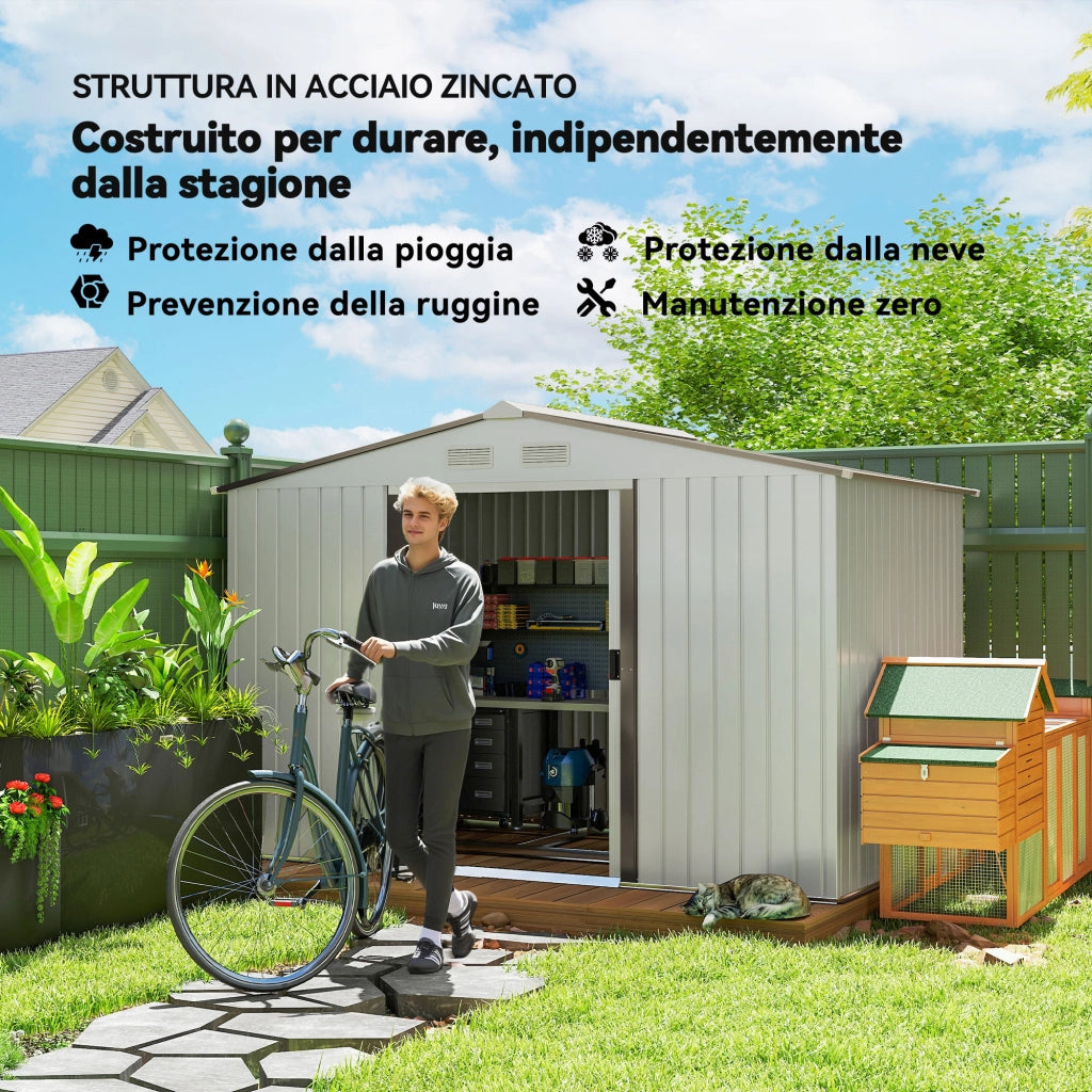 Casetta da Giardino in Acciaio con Porte Scorrevoli ¨C zephmum ¨C Argento 277x195x192 cm