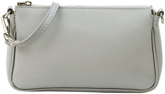 Borsa in pelle reale con cinturino e tasca da spalla, tasca da mano, piccola tasca, tasca da sera 23x13cm G323 (grigio chiaro)