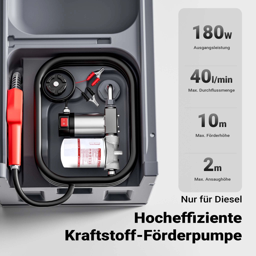 Serbatoio per trasporto gasolio da 180 l con pompa 180 W da 40 l/min, serbatoio carburante portatile, contenitore trasporto per diesel