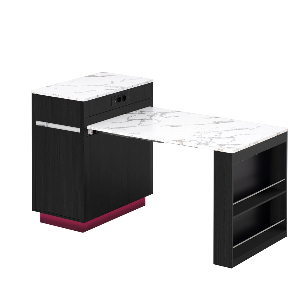 Tavolo da pranzo con LED; presa USB; ripiani e cassetti - per cucina e soggiorno - in MDF - nero