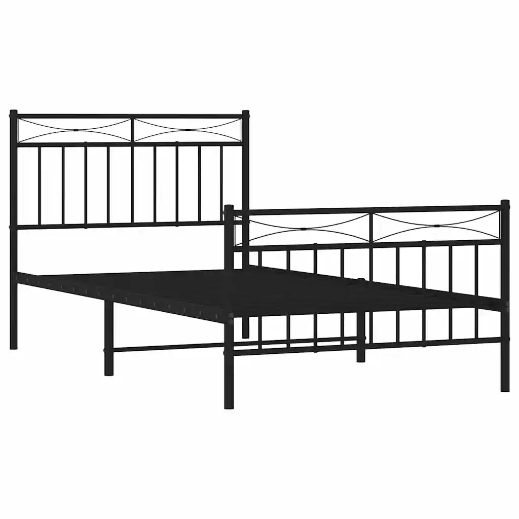 Letto singolo | Letto per adulti | Giroletto con Testiera e Pediera Metallo Nero 100x190 cm