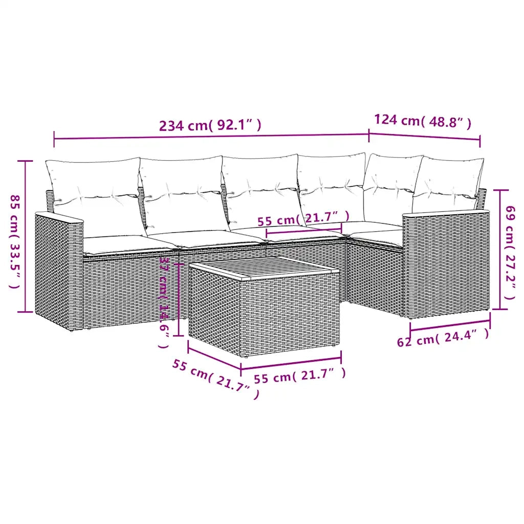 Set Divani da Giardino 6 pz con Cuscini Grigio in Polyrattan 3225956